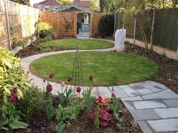 Another Circular Layout For The Backyard I Like How There Is A Path Connecting The Two Sections Of The Circular Garden Design Lawn Design Small Garden Design