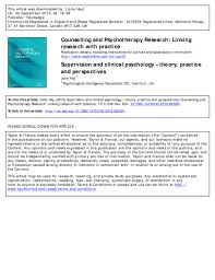 Pdf Supervision And Clinical Psychology Theory Practice