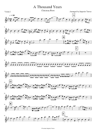 Chords and lyrics a thousand years — christina perri. A Thousand Years Violin I Sheet Music For Violin Solo Musescore Com