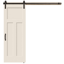 Jeld Wen 30 In X 84 In 3 Panel Craftsman Primed Molded Composite Barn Door With Rustic Hardware Kit Primed White Rustic Hardware Interior Sliding Barn Doors Sliding Barn Door Hardware