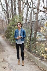 Black Ankle Boots With Blue Jeans Casual Basics Including Ankle Boots Black Pants Denim Jacket Gray Tee Jean Jacket Styles Jacket Outfits Jean Jacket Outfits