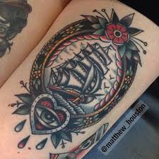 Traditional Ship In Frame Tattoo Design Traditional Tattoo Framed Tattoo Traditional Ship Tattoo