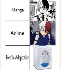 Netflix has slowly but surely become an excellent resource for your average anime fan. Boku No Hero Academia Doujinshis E Imagenes Netflix Adaptation Wattpad Anime Memes Funny My Hero Academia Memes Manga Vs Anime