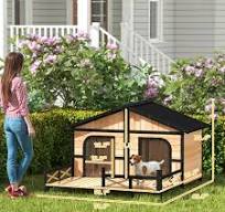 59"x64"x39" Wooden Raised Large Outdoor Dog House ...