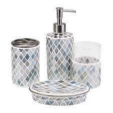 Clean, contemporary and considered, our collection of bathroom accessories are designed to elevate the modern bathroom. Rich Life 4 Piece Housewares Glass Mosaic Bathroom Accessory Set Durable Bath Organizer Includes Soap Dispenser Pump Toothbrush Holder Tumbler Soap Dish Sanitary High Class Home Decor Gift Bathroom Accessories Amazon Com Au