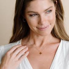 Suspended Circle Disk Necklace in Rose Gold/ Layering Personalized  Necklace/ Monogram Disc Necklace/ Wedding, Bridesmaid, Birthday Gifts