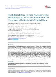 Any movements that mimic what caused the injury overview tennis elbow treatment home remedies for tennis elbow physical therapy for tennis elbow tennis elbow stretches tennis elbow. Pdf The Effect Of Deep Friction Massage Versus Stretching Of Wrist Extensor Muscles In The Treatment Of Patients With Tennis Elbow