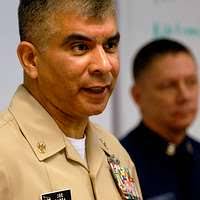 LT. GEN. David M. Twomey, commanding general of the Marine Corps  Development and Education Command, addresses guests at the unveiling of a  statue in honor of LT. COL. William Leftwich Jr., who