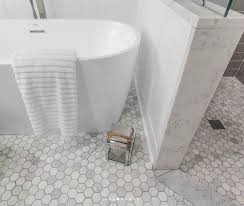 Pietra 2x2 Hexagon Mosaic Tile Transition To Walk In Shower Marble Bathroom Floor Mosaic Flooring Hexagon Tile Bathroom