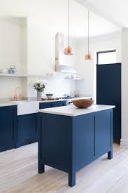 bright blue, budget forward kitchen