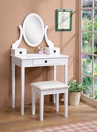 The modern style will fit perfectly in a guest room, a child's or teen's room, or even a dorm where space is limited. Sleek Wood Make Up Mirror Vanity Dresser Table And Stool Set White Buy Online In Angola At Angola Desertcart Com Productid 39323455