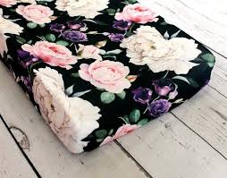 Black And Pink Roses Bedding Baby Changing Pad Cover In Black Floral Fabric Dark Floral Baby Bedding Black Roses Cri Floral Baby Bedding Baby Changing Pad Cover Floral Changing Pad Cover