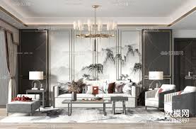 新中式布艺沙发茶几组合3d模型 免费3dmax模型库 欧模网 home decor decor room divider