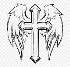 Begin by drawing a narrow, vertical rectangle using straight lines. Catholic Christ Christian Church Cross Crucifix Cross With Wings Drawing Clipart 2108670 Pikpng