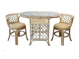 Borneo Compact Dining Set Table With Glass Top 2 Chairs White Wash Handmade Natural Wicker Rattan Fur Dining Furniture Sets Rattan Furniture Oval Table Dining