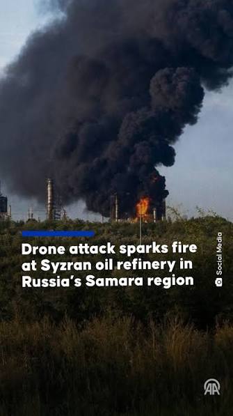 A fire reportedly breaks out at the Syzran oil refinery in Russia's Samara region following a Ukrainian strike