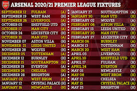 The season runs from august to may, and teams play each other both home and away to fulfil a total of 38 games. Arsenal S All 2020 21 Season Premier League Fixtures From September 12 May 23