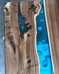 Lagoon Table With Shells Live Edge Table Azure Epoxy Table Etsy In 2020 Epoxy Resin Table Resin Table Live Edge Table