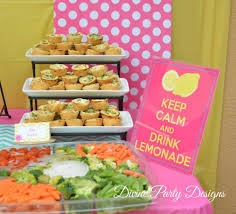 This adorable pink poodle party, styled by leonie of ashlee rae, features a pink ombre cake, stuffed toy poodles, and an elegant pink, white and black color palette!a small dessert table was created using gorgeous striped fabric from fabrics and trimmings for the backdrop with poms poms strung across it. Pink Lemonade Birthday Party Ideas Photo 19 Of 19 Catch My Party