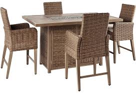 Outdoor dining tables and chairs. Signature Design By Ashley Beachcroft 5 Piece Outdoor Bar Fire Pit Table Set Godby Home Furnishings Outdoor Pub Dining Sets