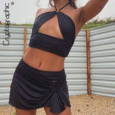 Cryptographic Halter Sexy Crop Top And Mini Skirts Two Piece Rave Festival Matching Set Fashion Outfits Sleeveless Women S Set Dress Suits Aliexpress