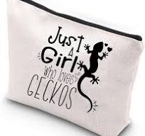 Lizard Gifts Just a Girl Who Loves Geckos Leopard Lizard Cute Gecko  Cosmetic Makeup Bag Tiny Dinosaurs Lover Gifts Bearded Dragon Zipper Pouch  (A girl ...