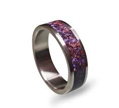 Men S Stainless Steel Ring With Crushed Amethyst Inlay Steel Wedding Band Purple Stone Rings Mens Stainless Steel Rings Titanium Rings For Men