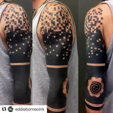 Repost Eddieborneoink Get Repost Some Interesting Blackout Tat I Did To Incorporate Digital Pixels And Traditional Ink Tattoo Pixel Tattoo Iban Tattoo