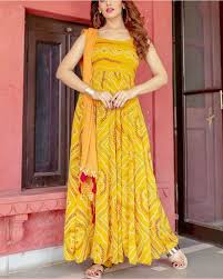 Shop Mustard Yellow Anarkali With Dupatta The Secret Label Bandhani Dress Fab Clothing College Dress