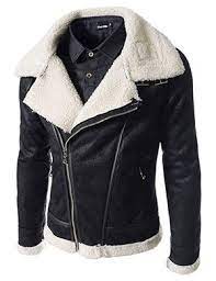 Ndj14 Black Slim Fit Neck Belted Fur Rider Style Mustang Jacket Leather Jacket Leather Coat Jacket Leather Jacket Men