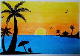 How to draw easy scenery | drawing sunset scenery step by step with oil pastels. Beach Sunset Drawings By Me Drawings Illustration Landscapes Nature Beach Ocean Other Beach Ocean Artpal