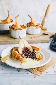 Chocolate Stuffed Baked Pears With Phyllo Dough Recipe Baked Pears Food Pear Recipes