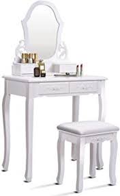 Goflame Vanity Set Makeup Dressing Table W Upholstered Stool Ultra Clear Fan Shaped Mirror 4 Carved Drawe In 2020 Vanity Set Upholstered Stool Makeup Dressing Table