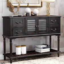 Console Table Sideboard For Entryway Sofa Table With Shutter Doors And 4 Storage Drawers W In 2020 Sideboard Console Table Living Room Necessities Wood Console Table
