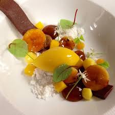 Guanaja Flexi Ganache Caramelized Banana Puree Coconut Snow Passion Fruit Sorbet Brulee Bananas Mango Cremeux Fine Dining Desserts Asian Desserts Aesthetic Food