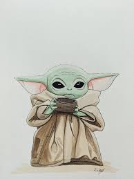 Baby Yoda Painted Using Watercolours And Fine Liners By Me Star Wars Drawings Yoda Art Yoda Drawing