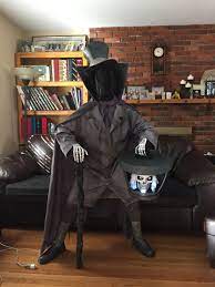 Diy Hatbox Ghost Costume I Made For My Son Hatbox Ghost Haunted Mansion Costume Ghost Costume
