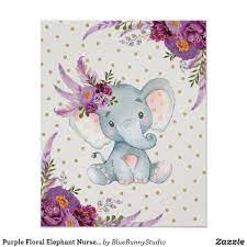 Purple Floral Elephant Nursery Art Boho Decor Sign Zazzle Com Elephant Nursery Art Elephant Wall Art Nursery Boho Elephant Nursery