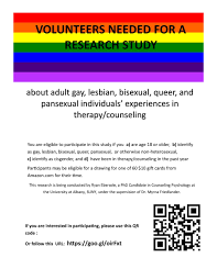 Check spelling or type a new query. Giesorc On Twitter Volunteers Are Needed For A Research Study About Adult S Experiences Of Gay Lesbian Bisexual Queer And Pansexual Individual S Experiences In Therapy Counseling If You Think You May Qualify Fill