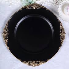 Black And Gold Charger Plates Black Charger Plate Acrylic Classic Flower Pattern In 2020 Black Charger Plates Charger Plates Charger Plates Wedding