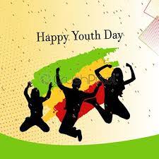 Happy youth day poster with back view of group of friends waving. Vintage Template Card Of International Youth Day For Banner Brochure Stock Vector Crushpixel