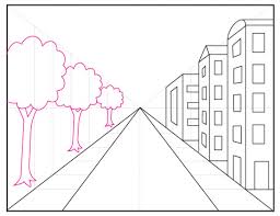 Or you can use the same color for the outline and the inside of your shapes. Draw A City With One Point Perspective Art Projects For Kids