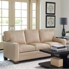 · lowest price guarantee · 30 day return policy Lexington Couture Leather Brayden Customizable 3 Cushion Sofa 6 Inch Track Arms Medium Tapered Wood Legs Nailheads Fisher Home Furnishings Sofas