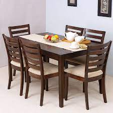 Elmwood Texas Dining Table With Six Chairs Fabfurnish Com Dinning Table Design Wooden Dining Room Table Wooden Dining Table Designs