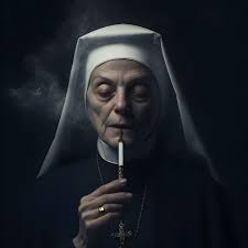 Nun with Diamond Necklace Smoking a Cigar 1 by Kurt Heppke