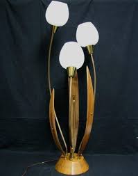 Vintage Tulip Lamp Mid Century Teak Wood W 3 White Globes Tulip Lamp Lamp Mid Century Modern Lighting
