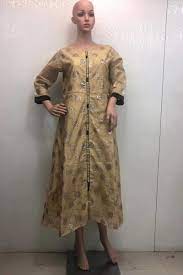 Beige Stylish Foil Print Chanderi Cotton Full Sleeve Anarkali Kurti Cataloge Number 7447 Whatsapp 91 9377709531 Sareew Cotton Anarkali Kurti How To Wear