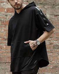 Half Sleeve T Shirt With Hood For Teenage Guys Curved Hip Hop Tops Hip Hop Street Fashion Hips And Curves Teenage Guys