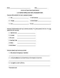 2nd Grade Capitalization Worksheet Or Assessment Common Core L2 2a