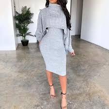 Ericdress Plain Casual Turtleneck Two Piece Sets In 2020 Turtleneck Sweater Dress Neck Bodycon Dress Thin Strap Dress